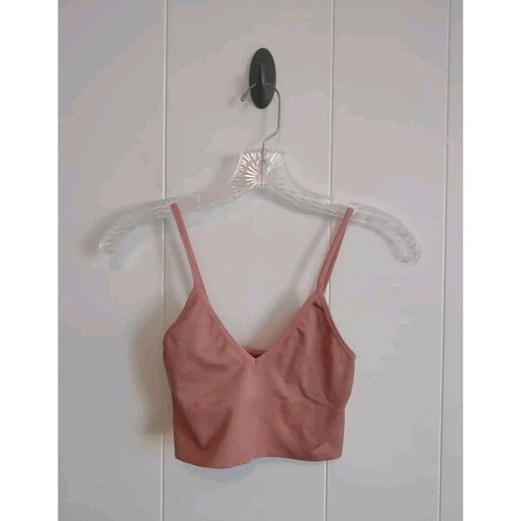 Paxton | Mauve Ribbed Stretch V Neck Crop Tank Bra Size Small - Picture 1 of 3